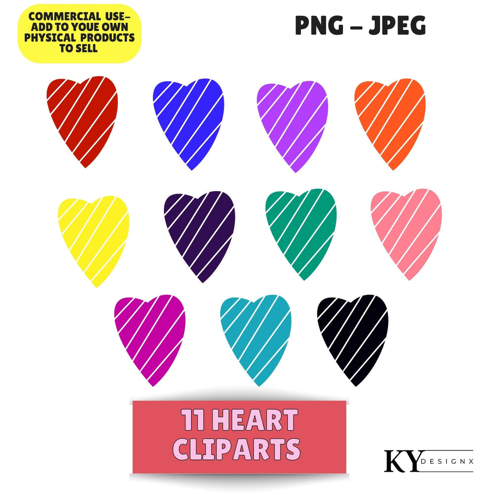 Colorful Striped hearts clipart - KY designX