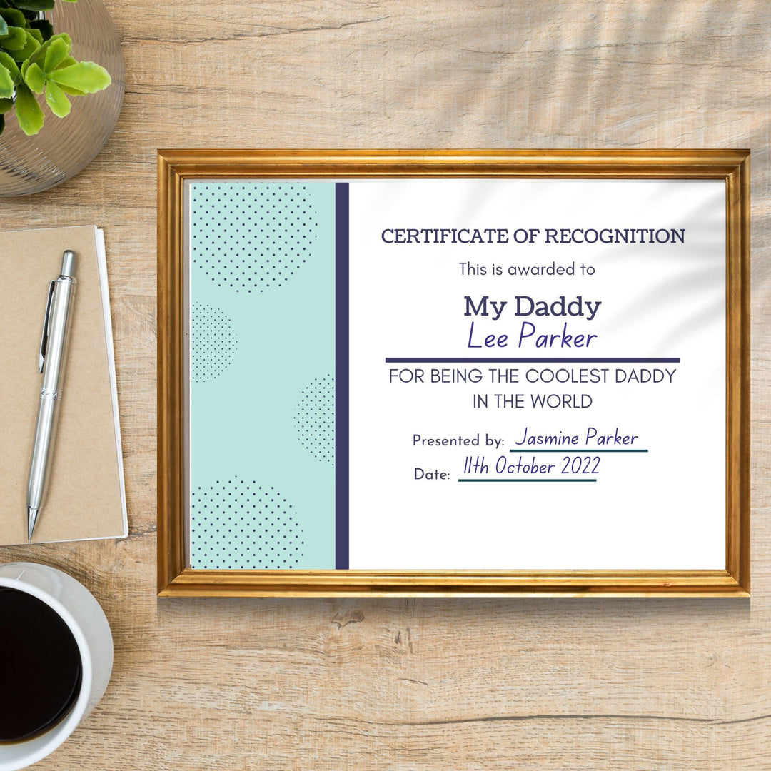 Coolest dad Printable certificate - KY designX