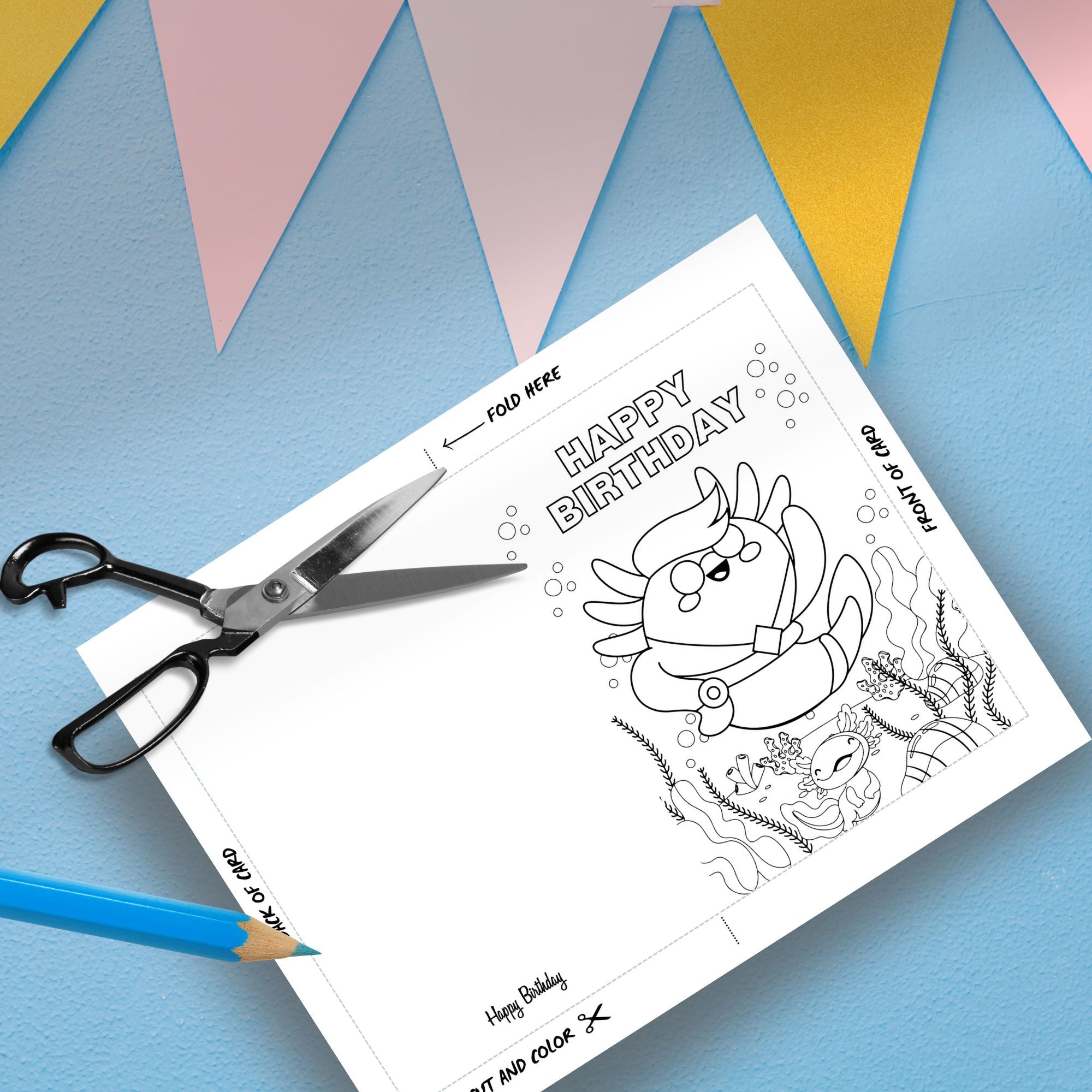 Creative activities for kids - Coloring birthday card - KY designX