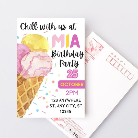 Customizable ice cream birthday invitation template - KY designX