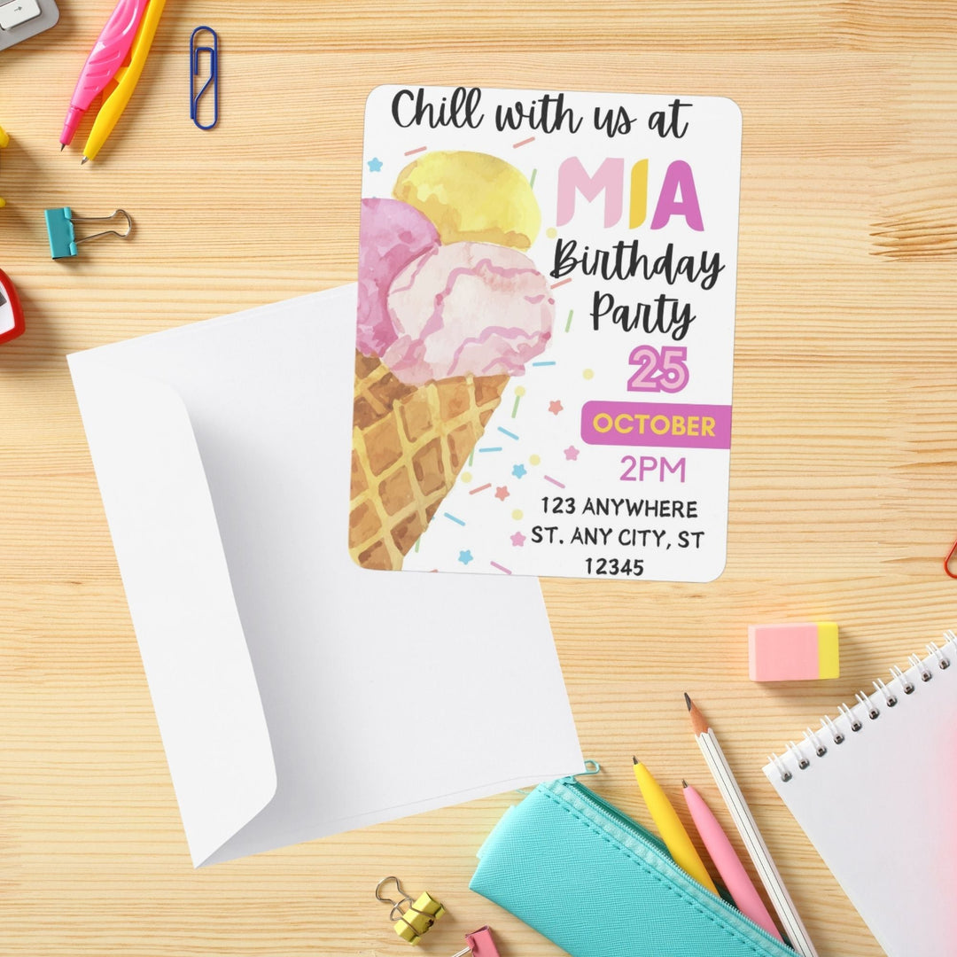 Customizable ice cream birthday invitation template - KY designX