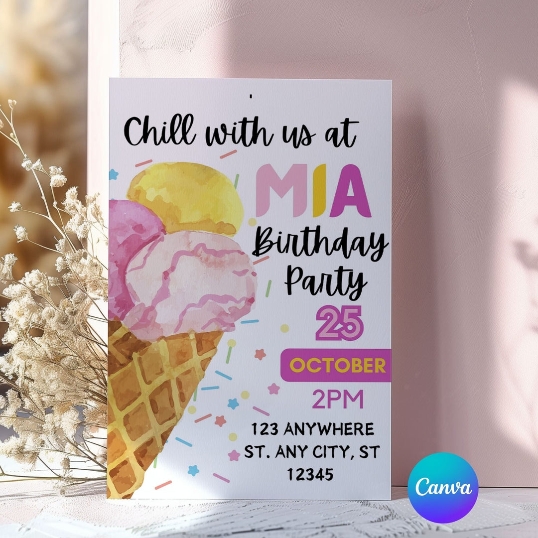 Customizable ice cream birthday invitation template - KY designX