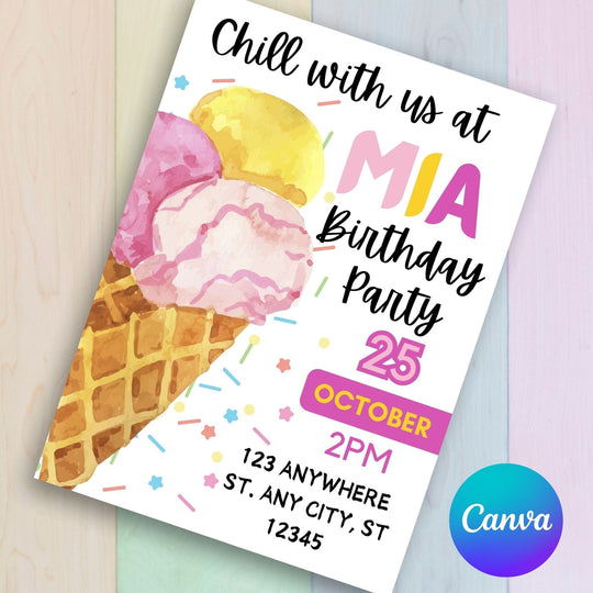Customizable ice cream birthday invitation template - KY designX