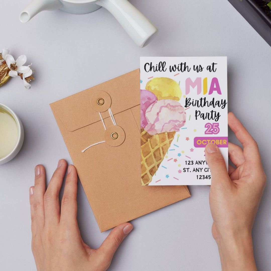 Customizable ice cream birthday invitation template - KY designX