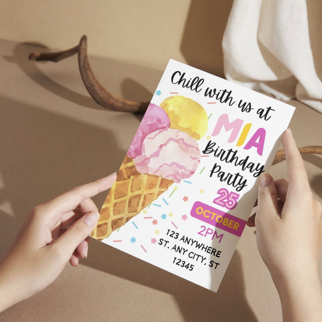 Customizable ice cream birthday invitation template - KY designX
