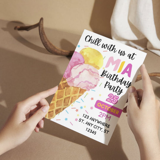 Customizable ice cream birthday invitation template - KY designX