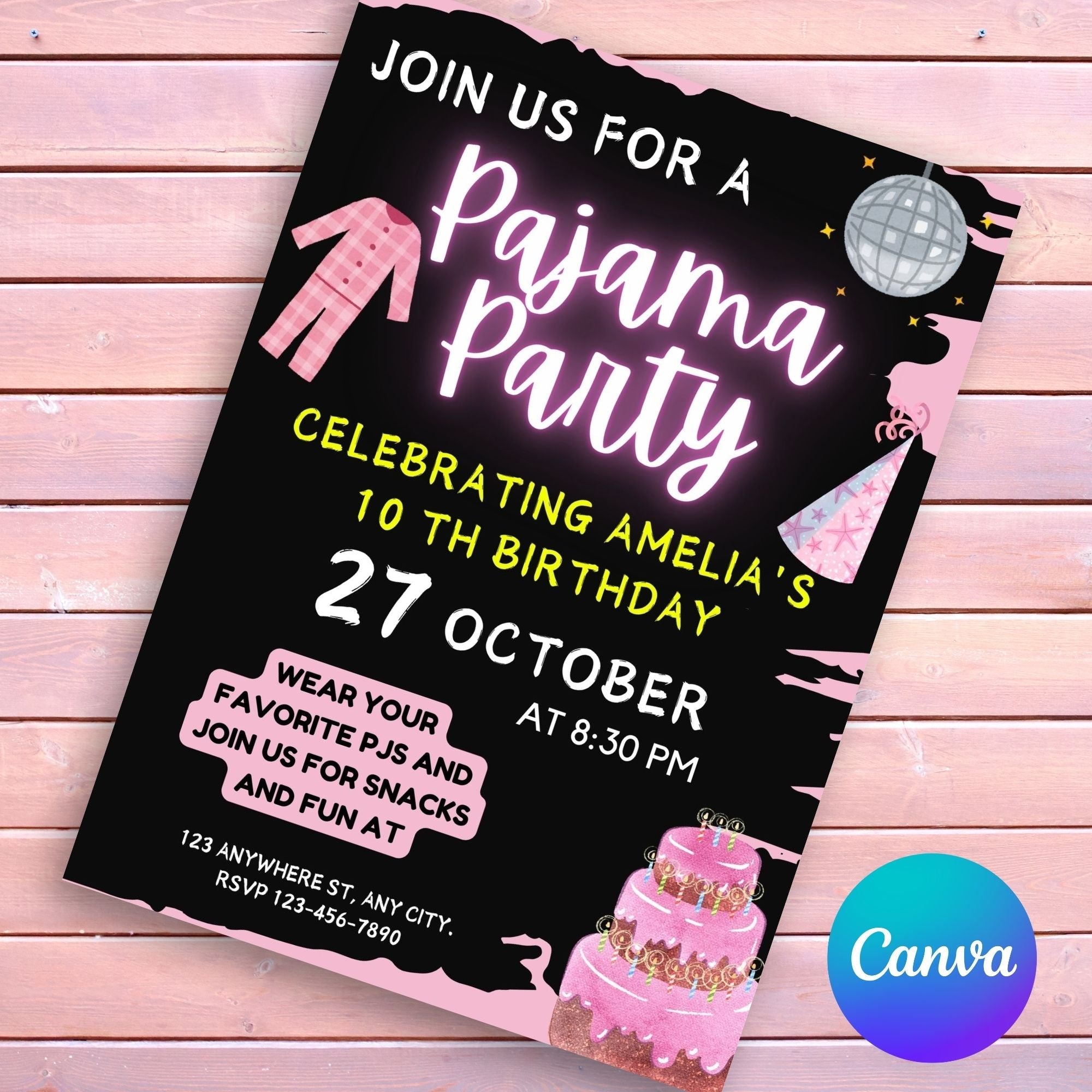 Customizable kids’ pajama - themed birthday party invite - KY designX