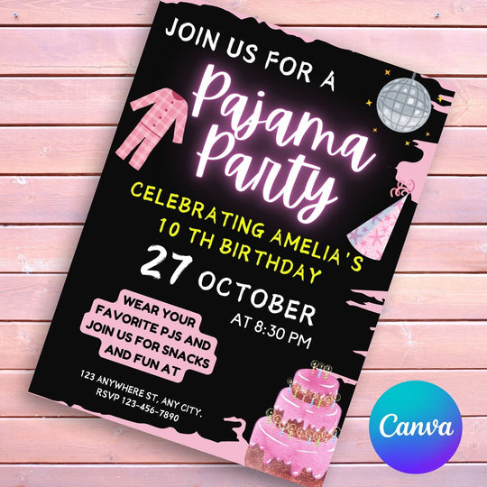 Customizable kids’ pajama - themed birthday party invite - KY designX