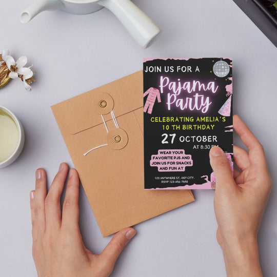 Customizable kids’ pajama - themed birthday party invite - KY designX
