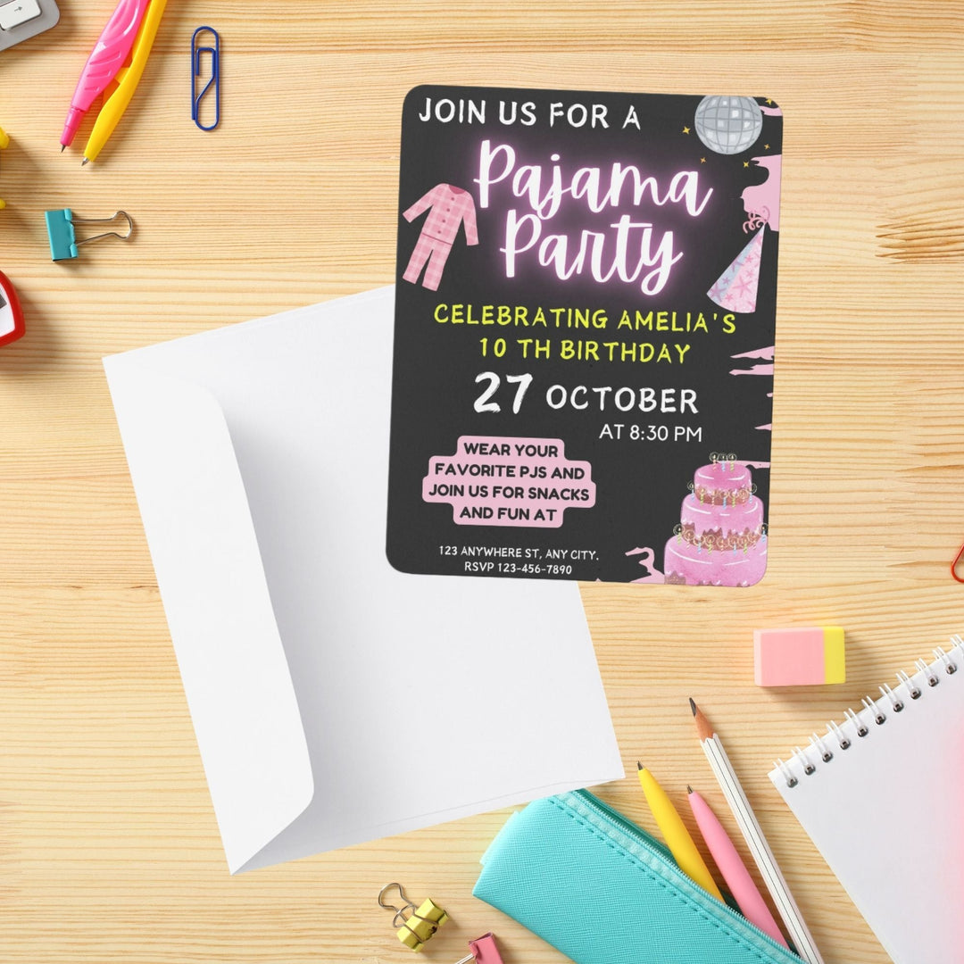 Customizable kids’ pajama - themed birthday party invite - KY designX