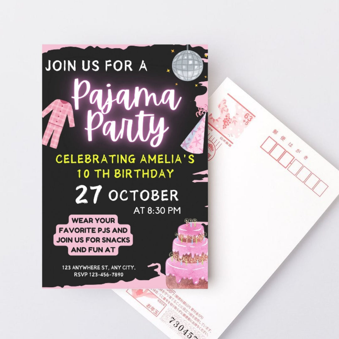 Customizable kids’ pajama - themed birthday party invite - KY designX