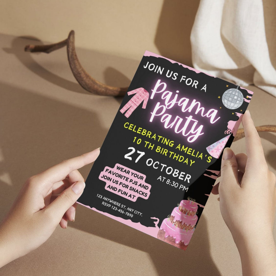 Customizable kids’ pajama - themed birthday party invite - KY designX