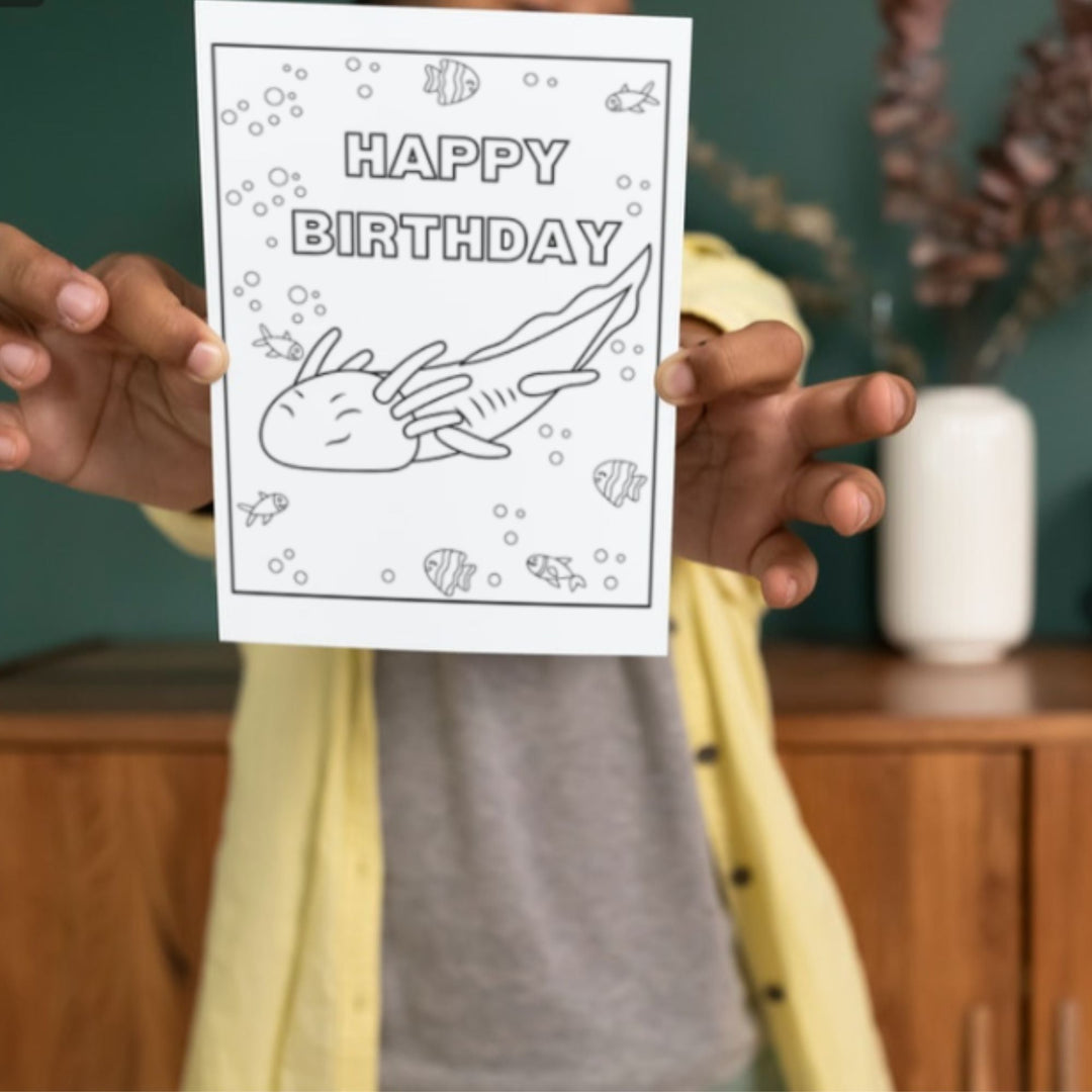 Cute Axolotl Coloring Birthday Card - KY designX