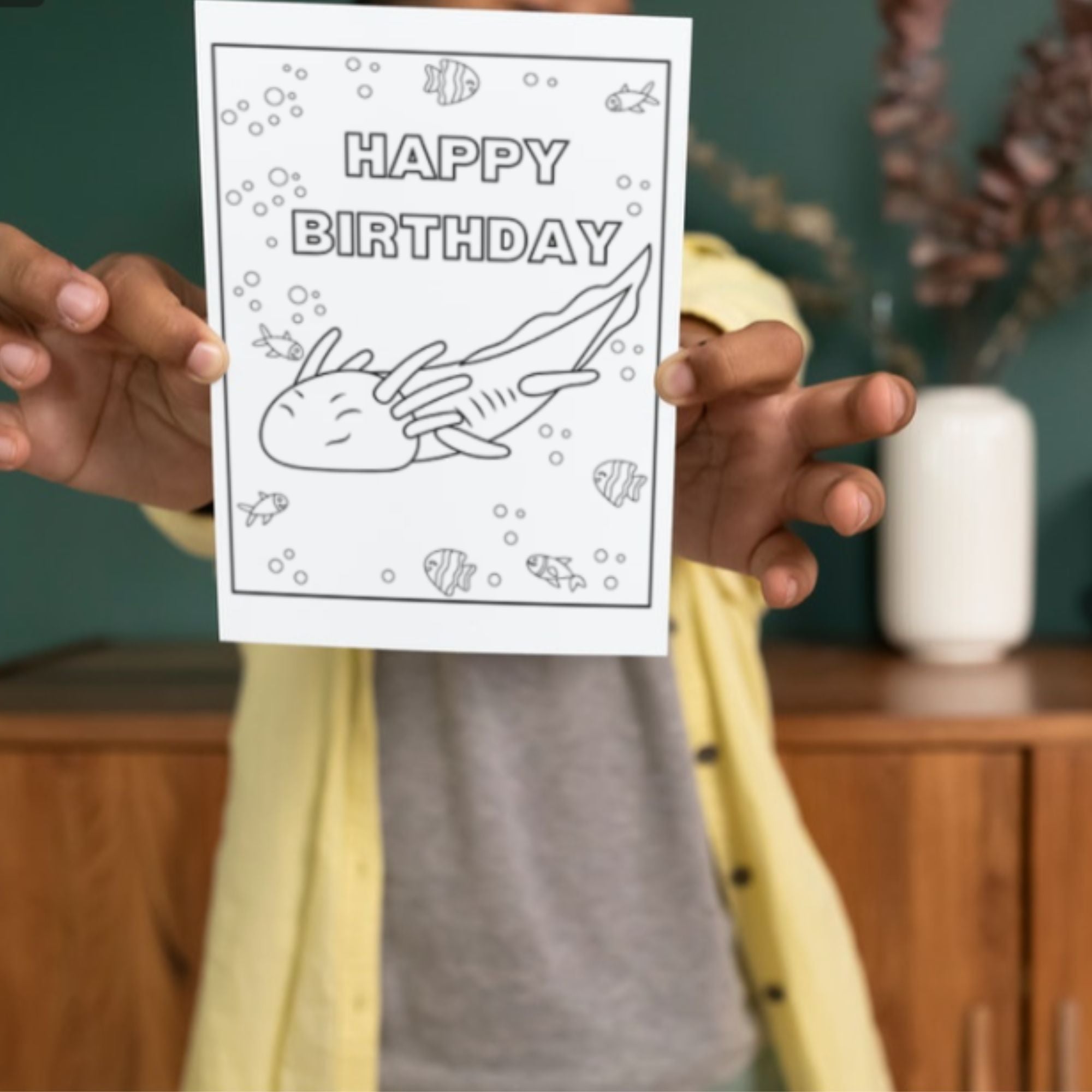 Cute Axolotl Coloring Birthday Card - KY designX