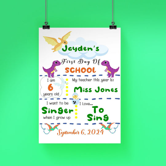 Dinosaur First Day of School Editable Template - KY designX