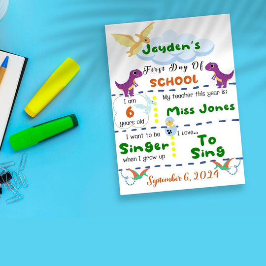 Dinosaur First Day of School Editable Template - KY designX