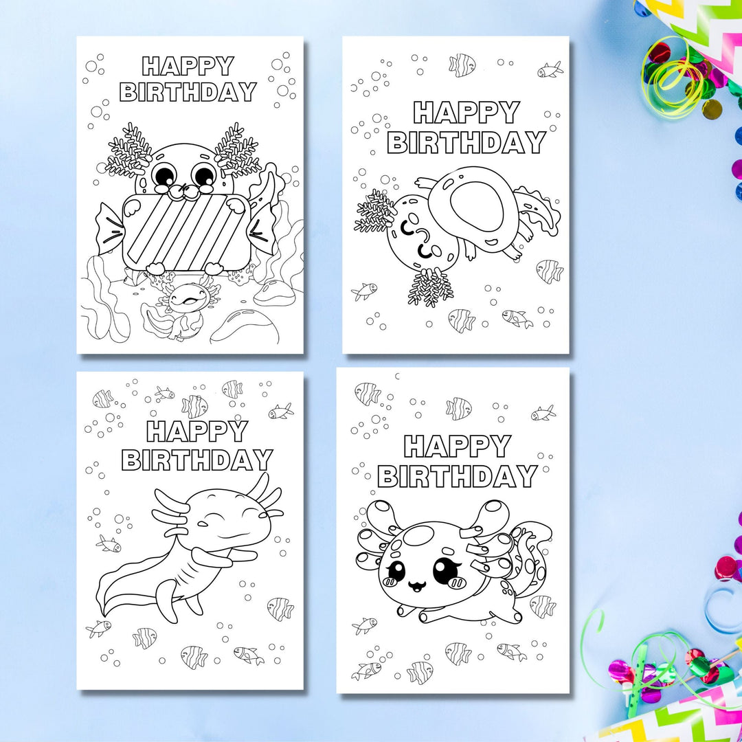 DIY Axolotl Color in Birthday Cards - KY designX