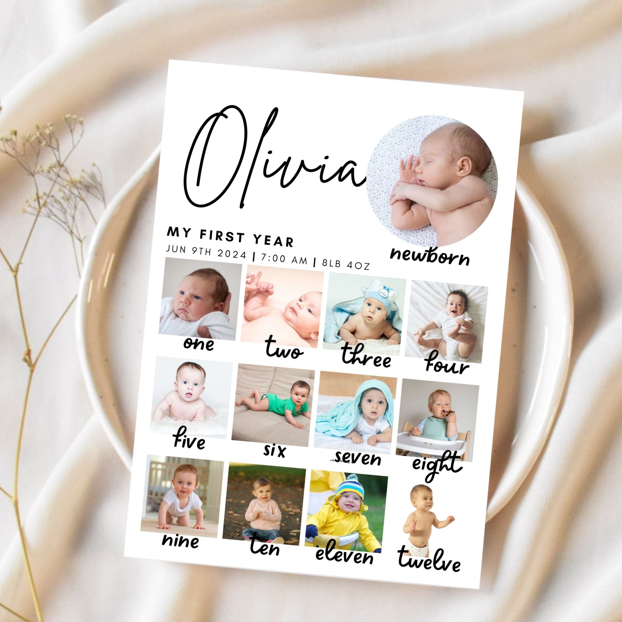 Editable 1st birthday photo collage Template - KY designX