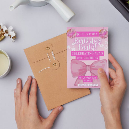 Editable Chic pink party invitation Canva Template - KY designX