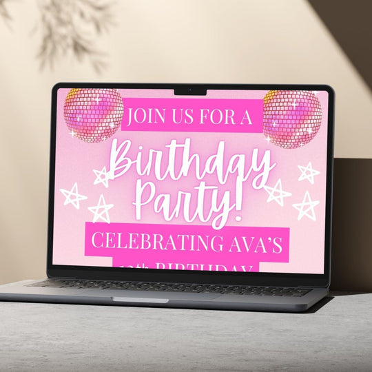 Editable Chic pink party invitation Canva Template - KY designX