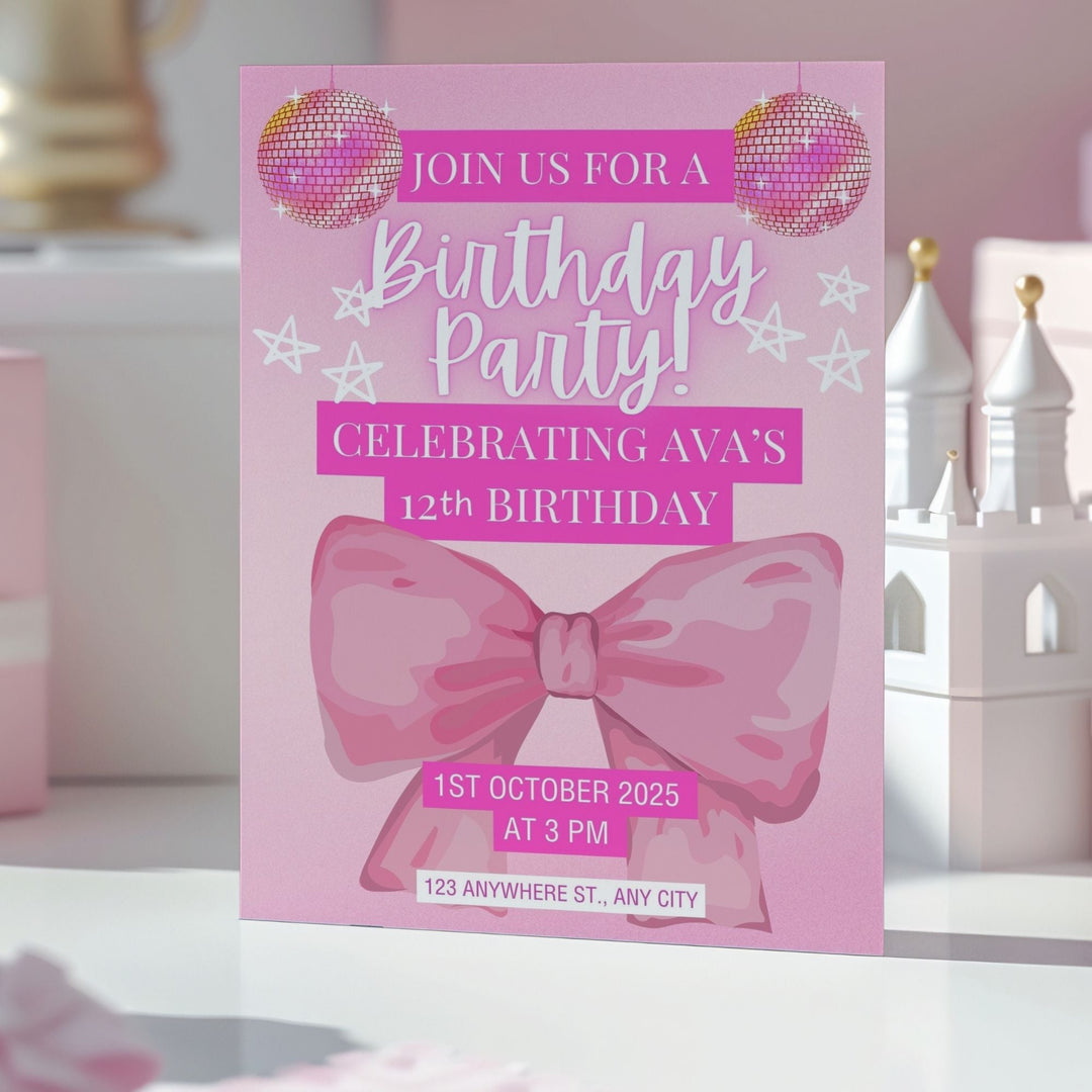 Editable Chic pink party invitation Canva Template - KY designX