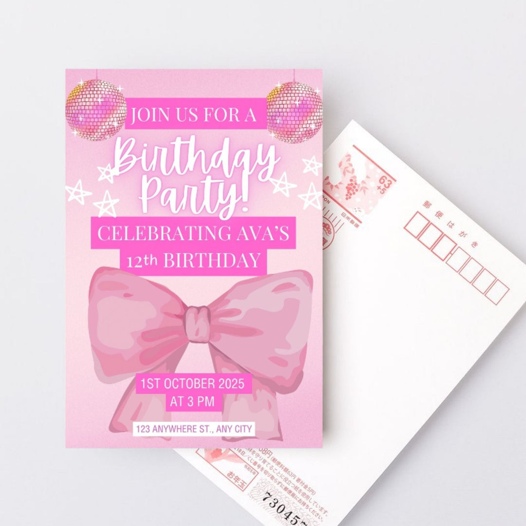 Editable Chic pink party invitation Canva Template - KY designX