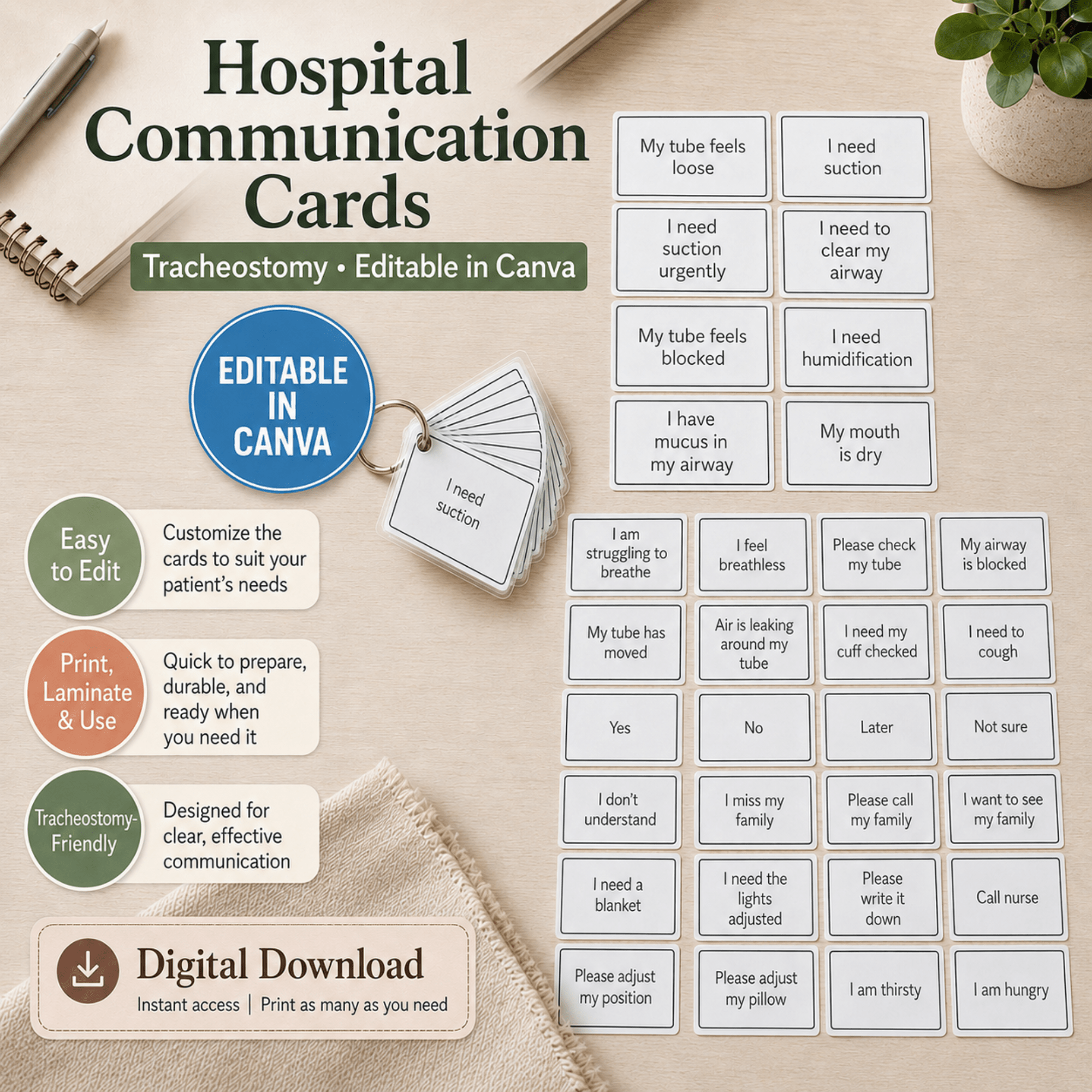 Editable Communication Cards for Tracheostomy Patients - KY designX