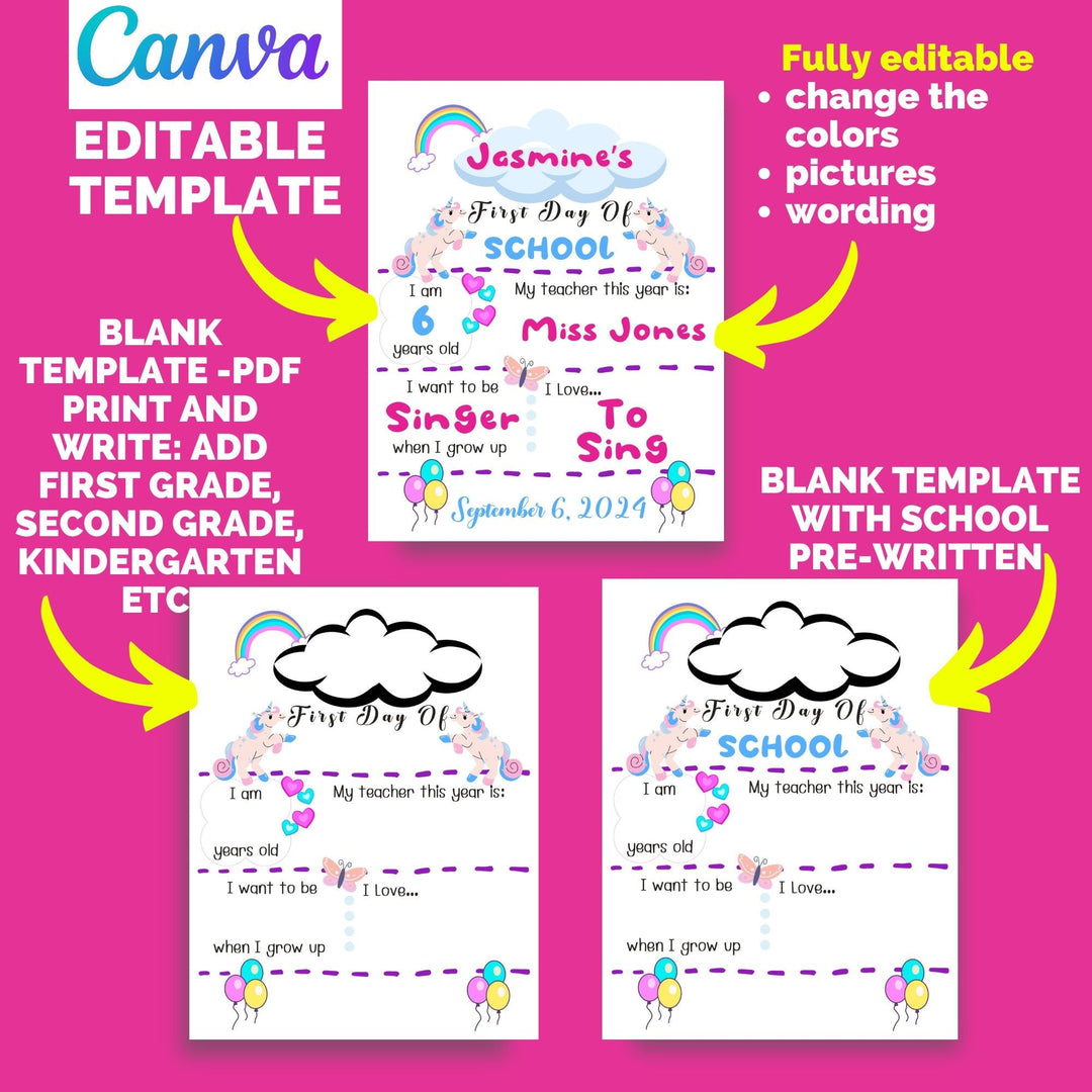 Editable First Day of School Sign Template - KY designX