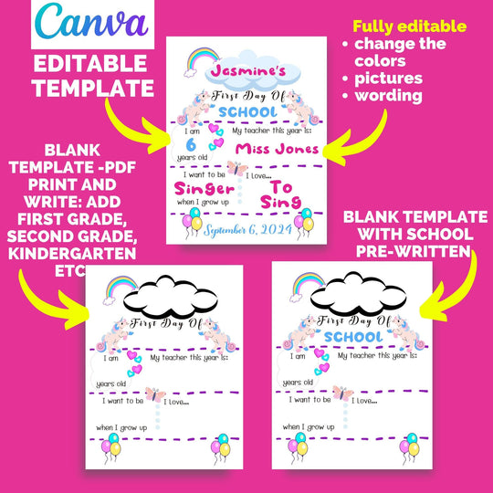 Editable First Day of School Sign Template - KY designX
