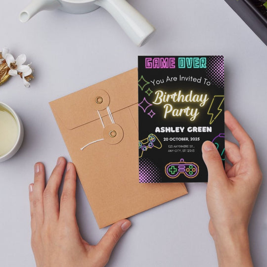 Editable Gaming birthday Party Invite - KY designX