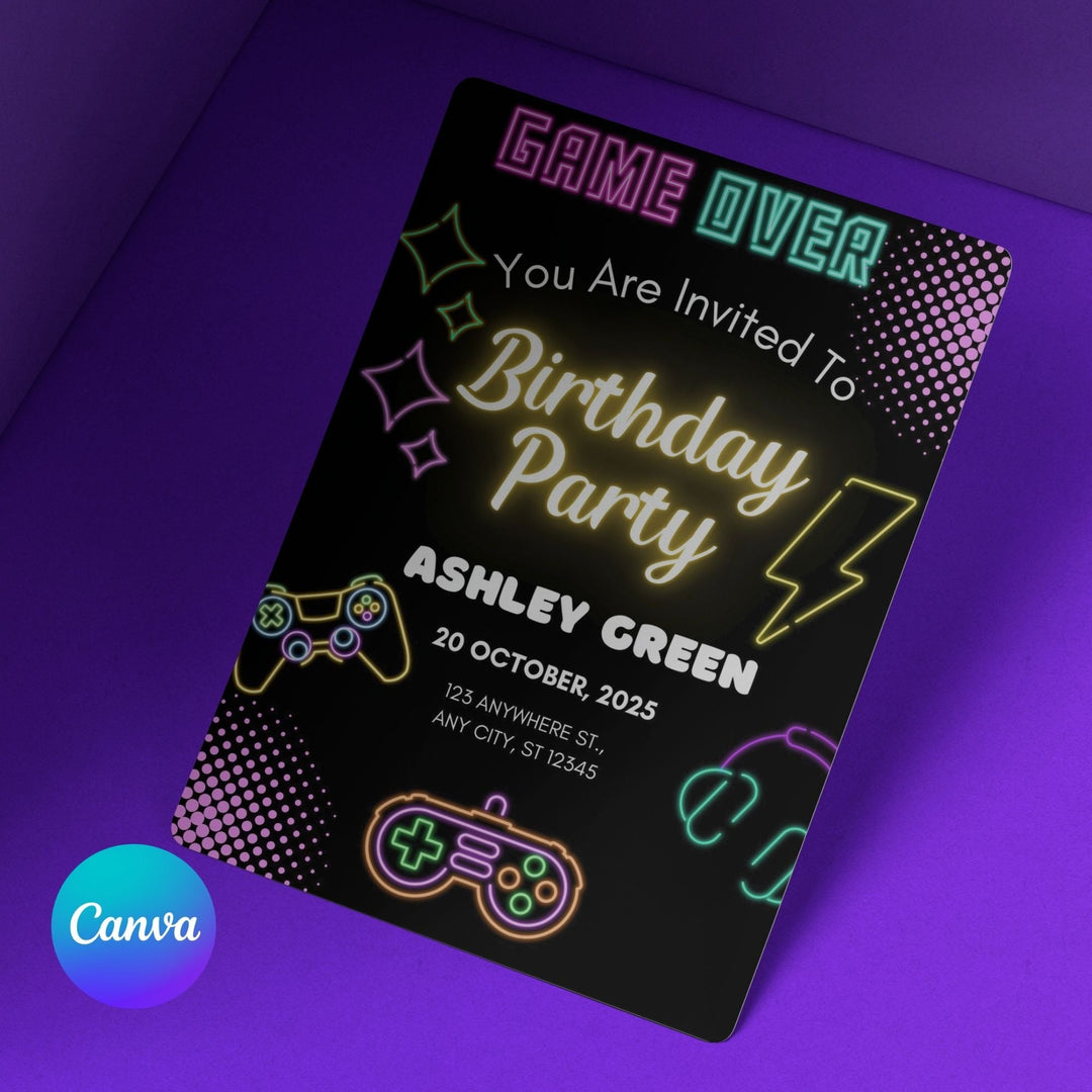 Editable Gaming birthday Party Invite - KY designX