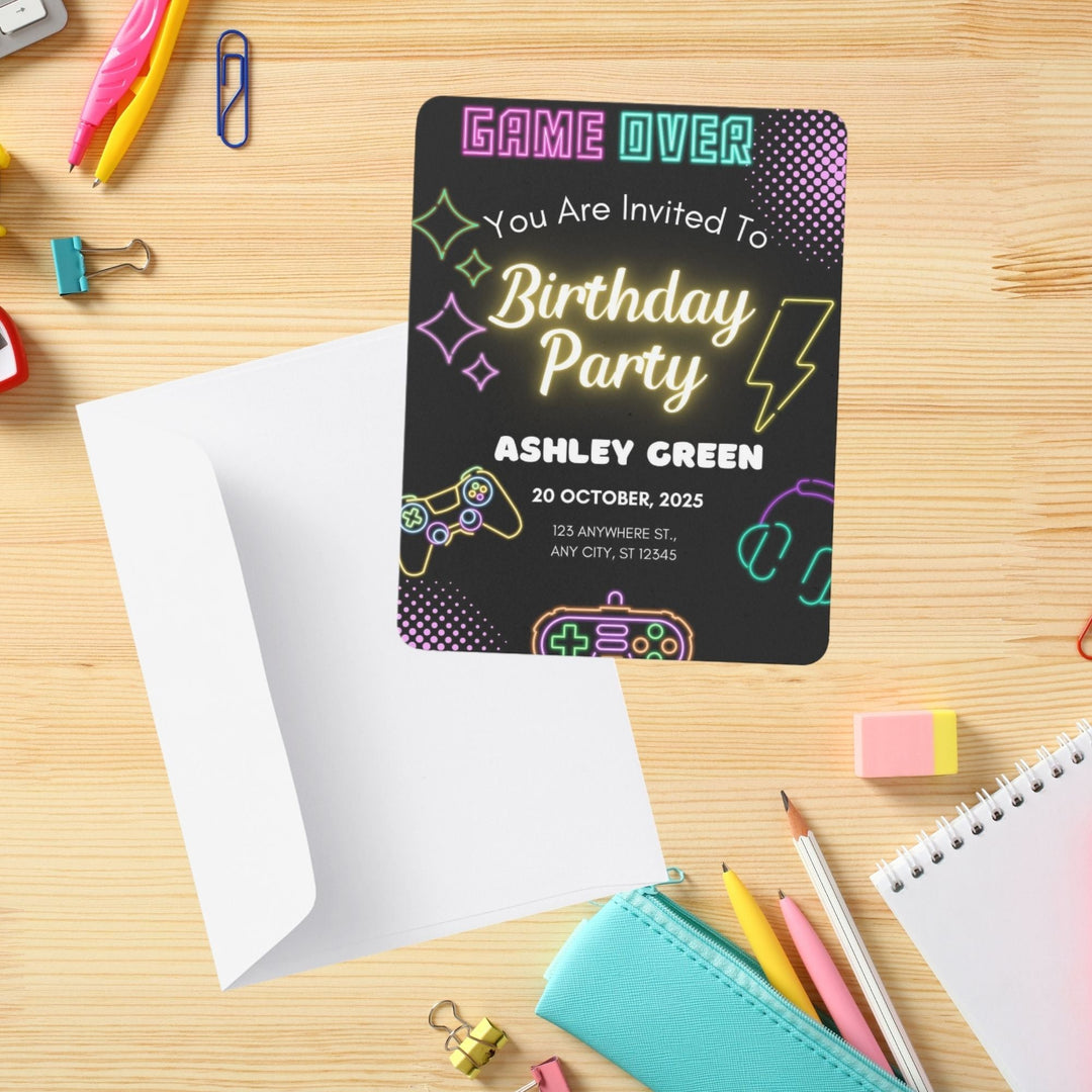 Editable Gaming birthday Party Invite - KY designX