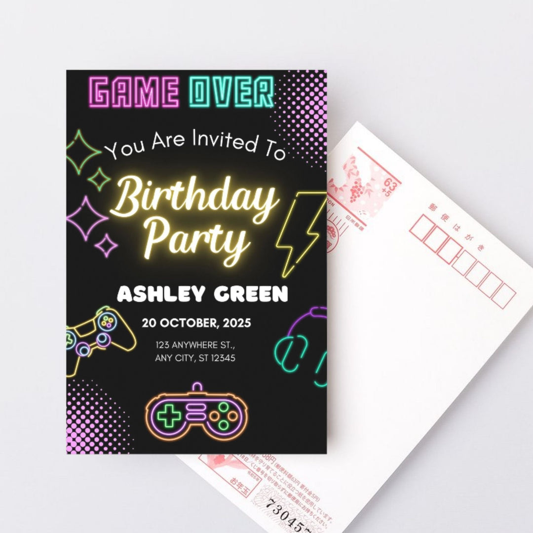 Editable Gaming birthday Party Invite - KY designX