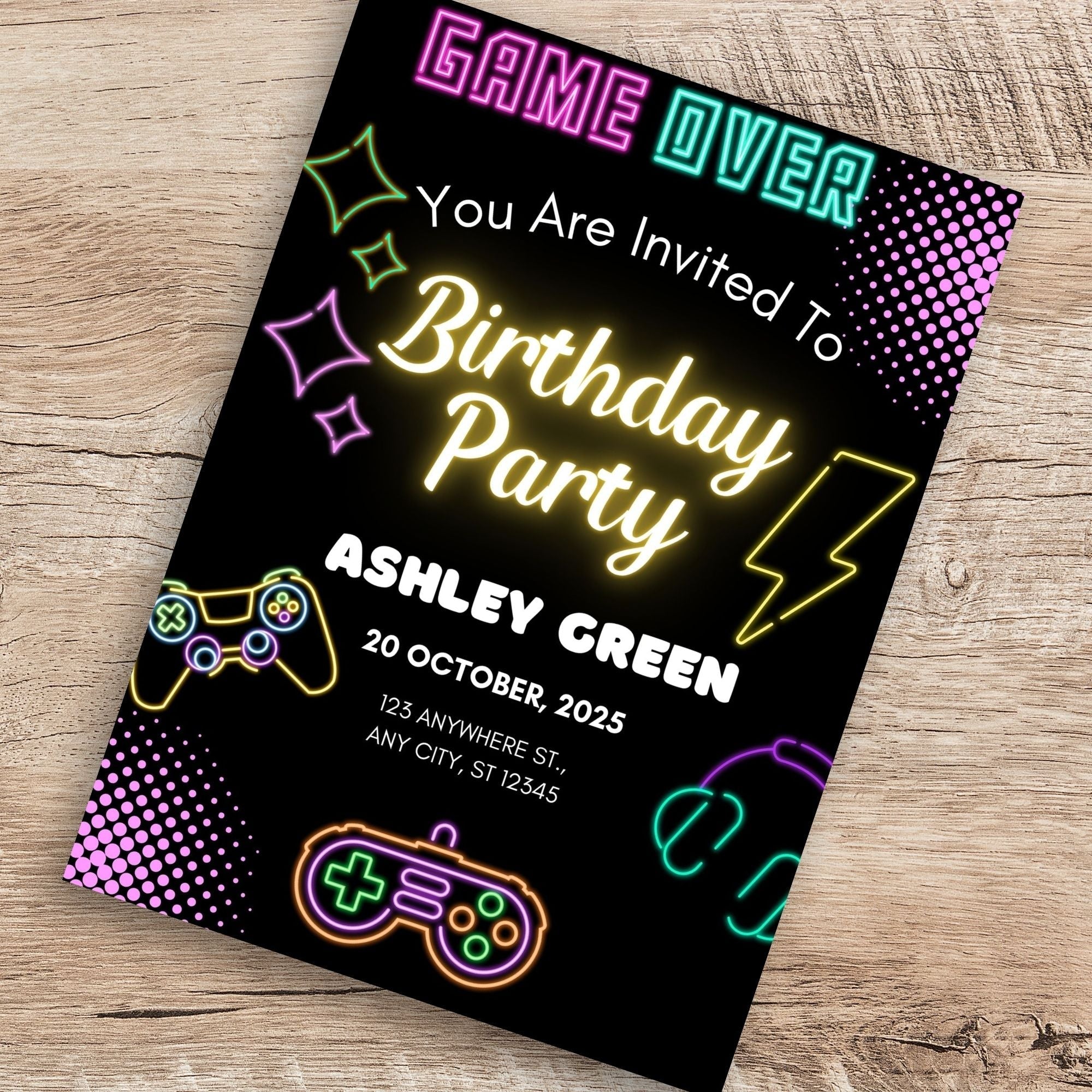 Editable Gaming birthday Party Invite - KY designX