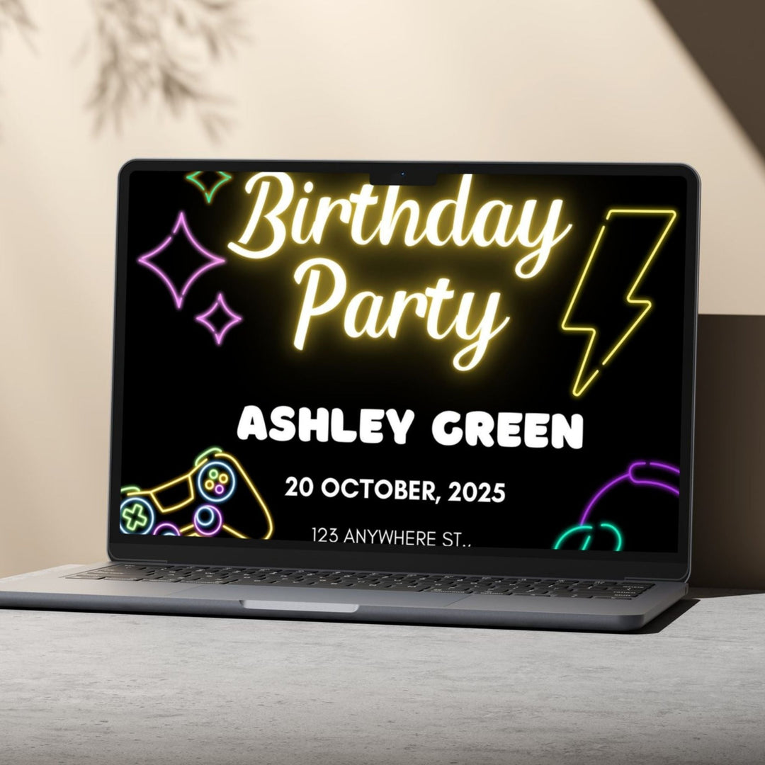 Editable Gaming birthday Party Invite - KY designX