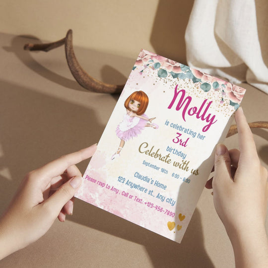 Editable Girls Ballerina birthday Party Invite - KY designX