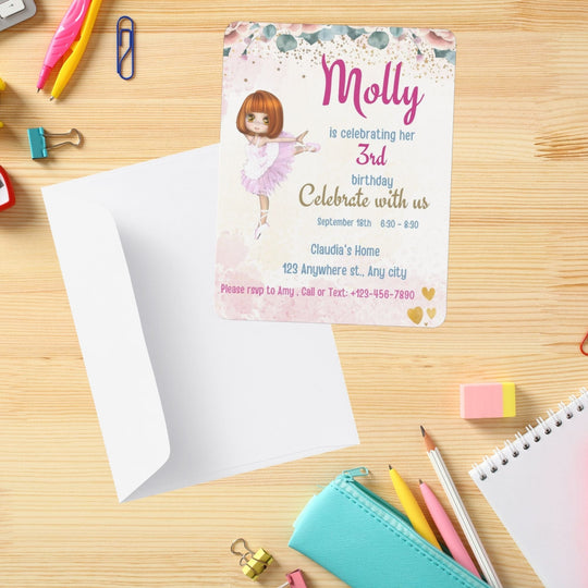 Editable Girls Ballerina birthday Party Invite - KY designX