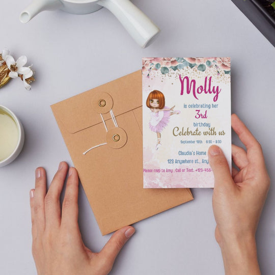 Editable Girls Ballerina birthday Party Invite - KY designX