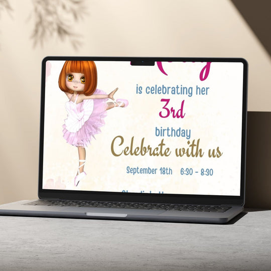 Editable Girls Ballerina birthday Party Invite - KY designX