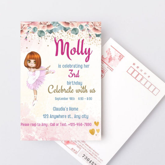 Editable Girls Ballerina birthday Party Invite - KY designX