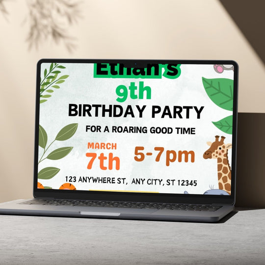 Editable Jungle Birthday Party invitation - KY designX