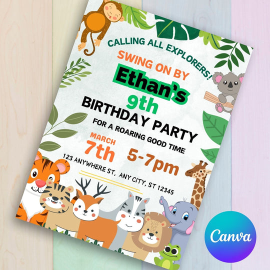 Editable Jungle Birthday Party invitation - KY designX