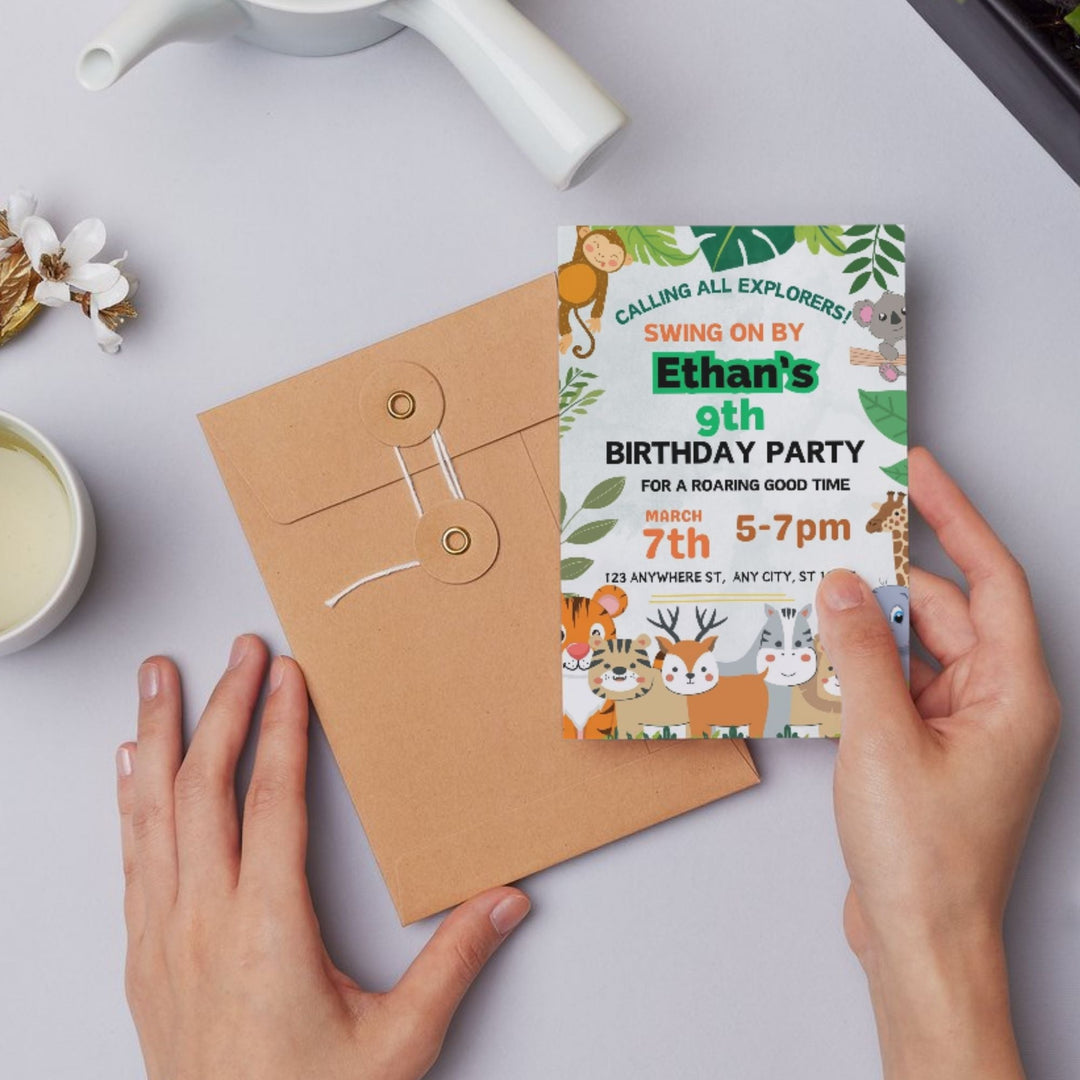 Editable Jungle Birthday Party invitation - KY designX