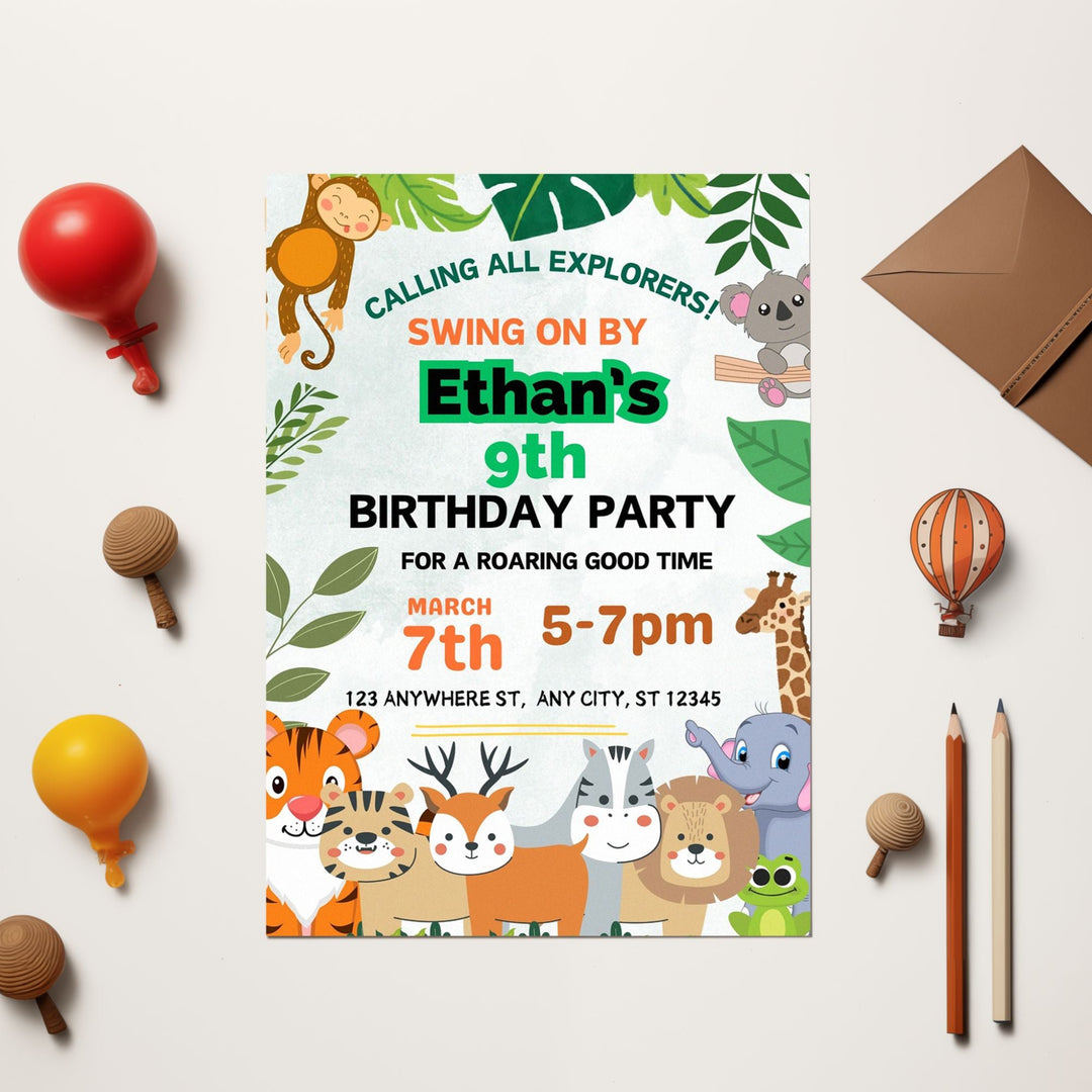 Editable Jungle Birthday Party invitation - KY designX
