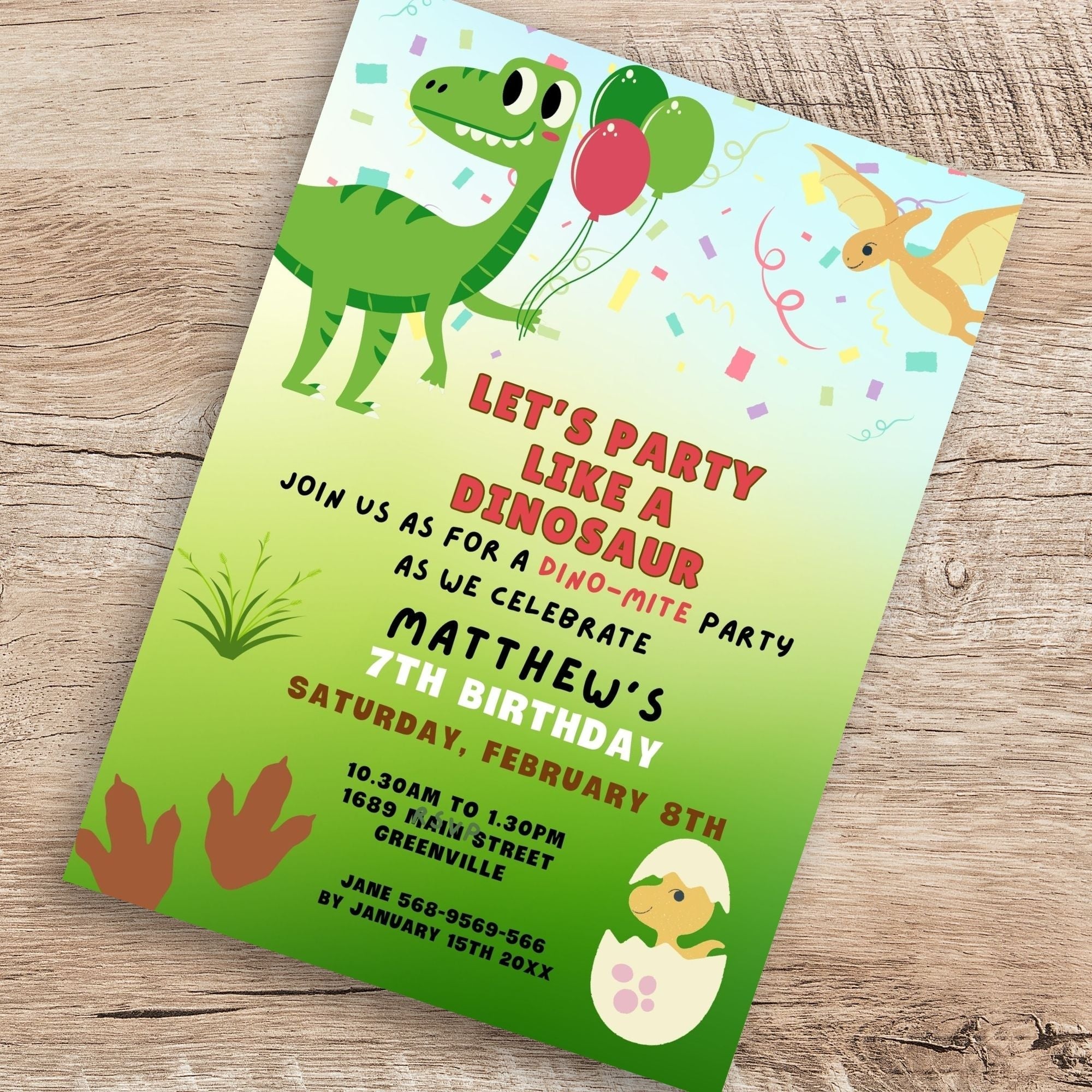 Editable Kids Dinosaur birthday invitation - KY designX