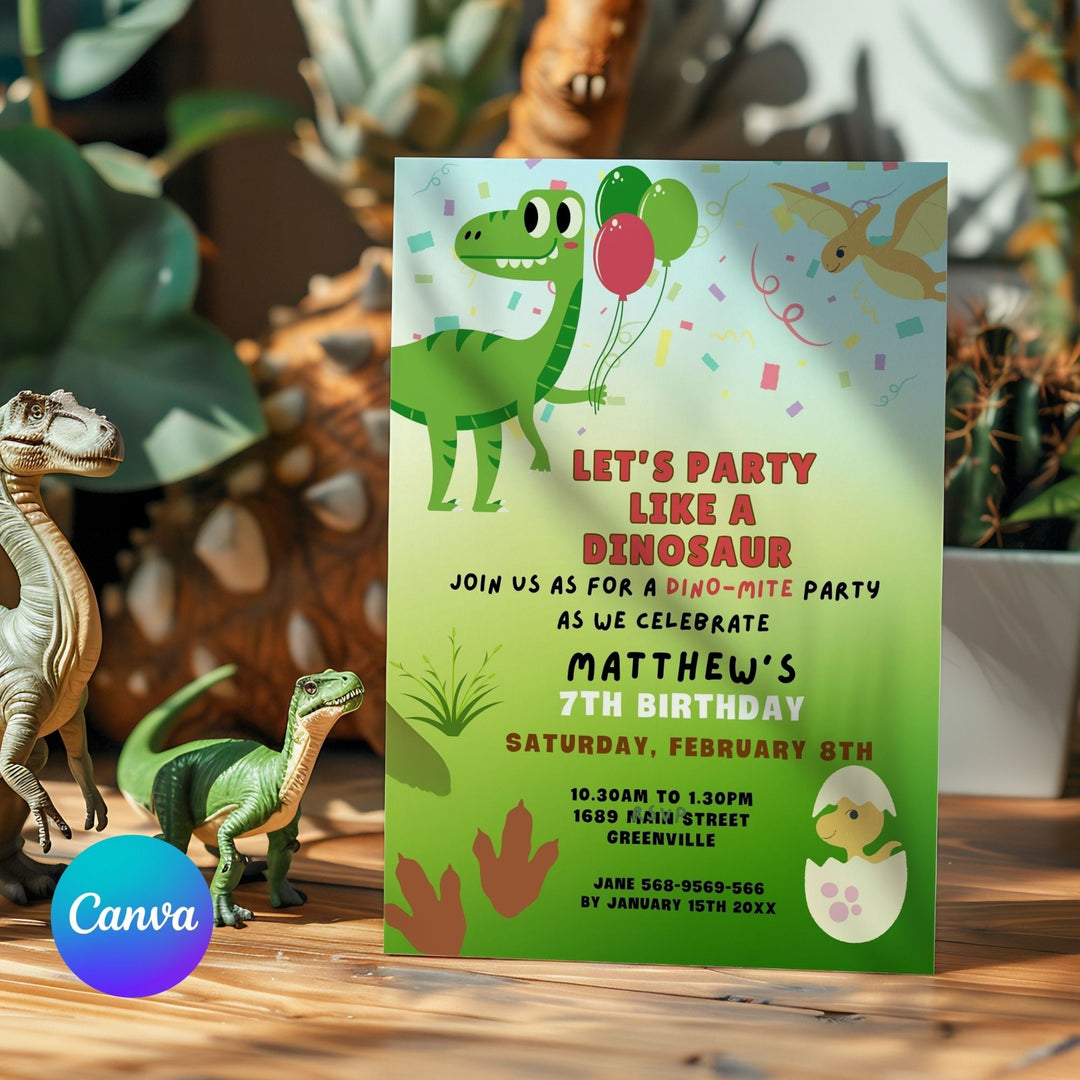 Editable Kids Dinosaur birthday invitation - KY designX