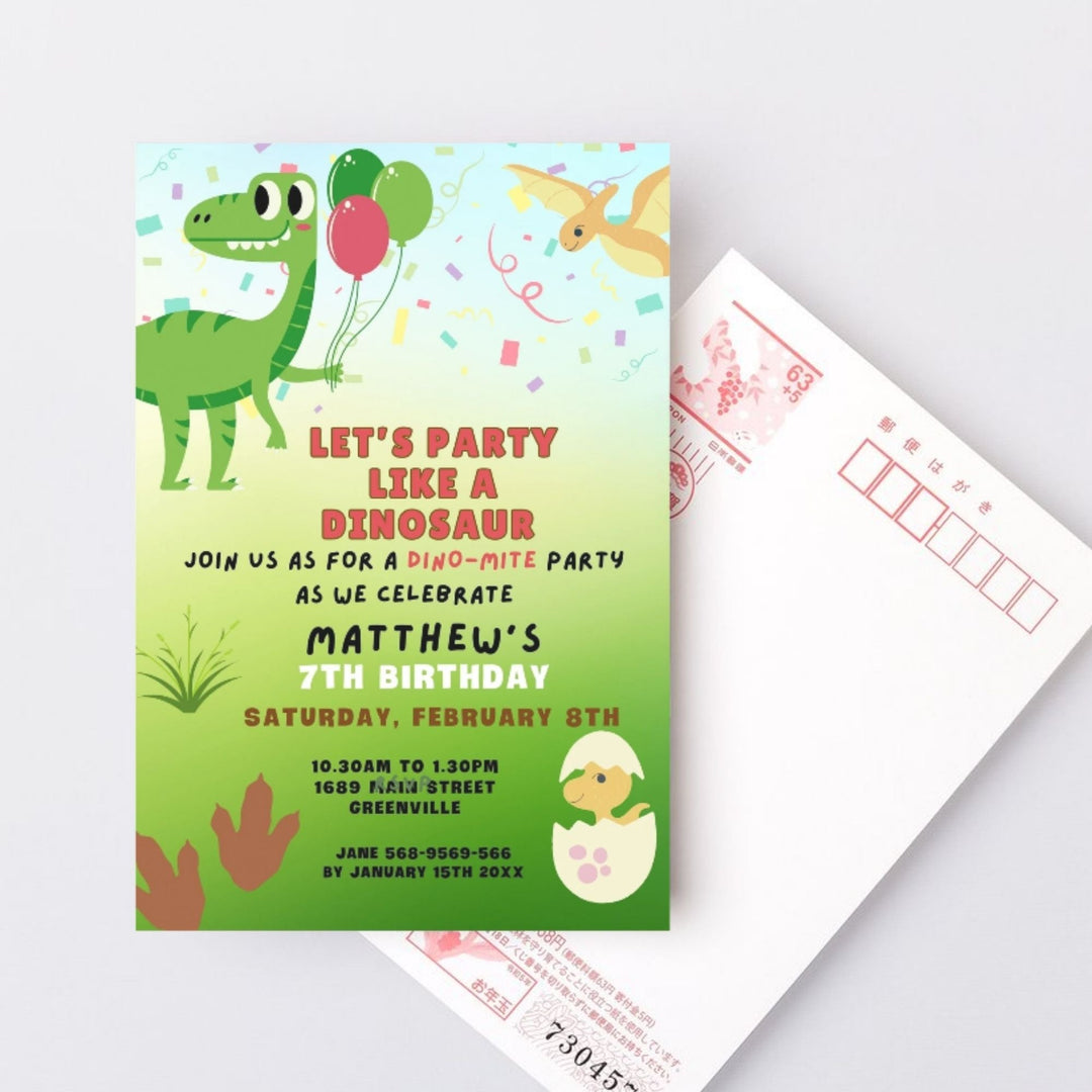 Editable Kids Dinosaur birthday invitation - KY designX