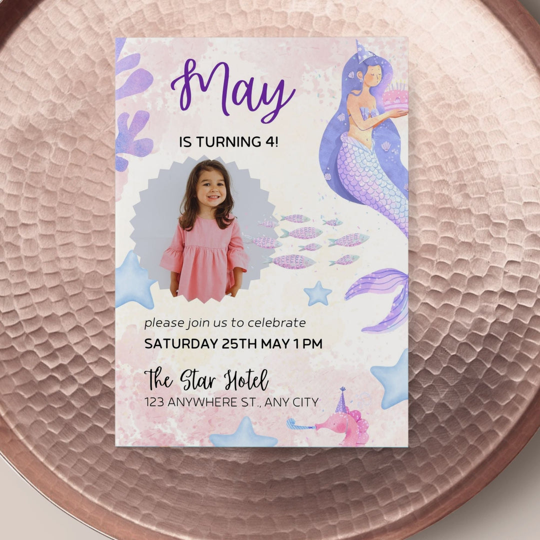 Editable Mermaid birthday Party Invite - KY designX