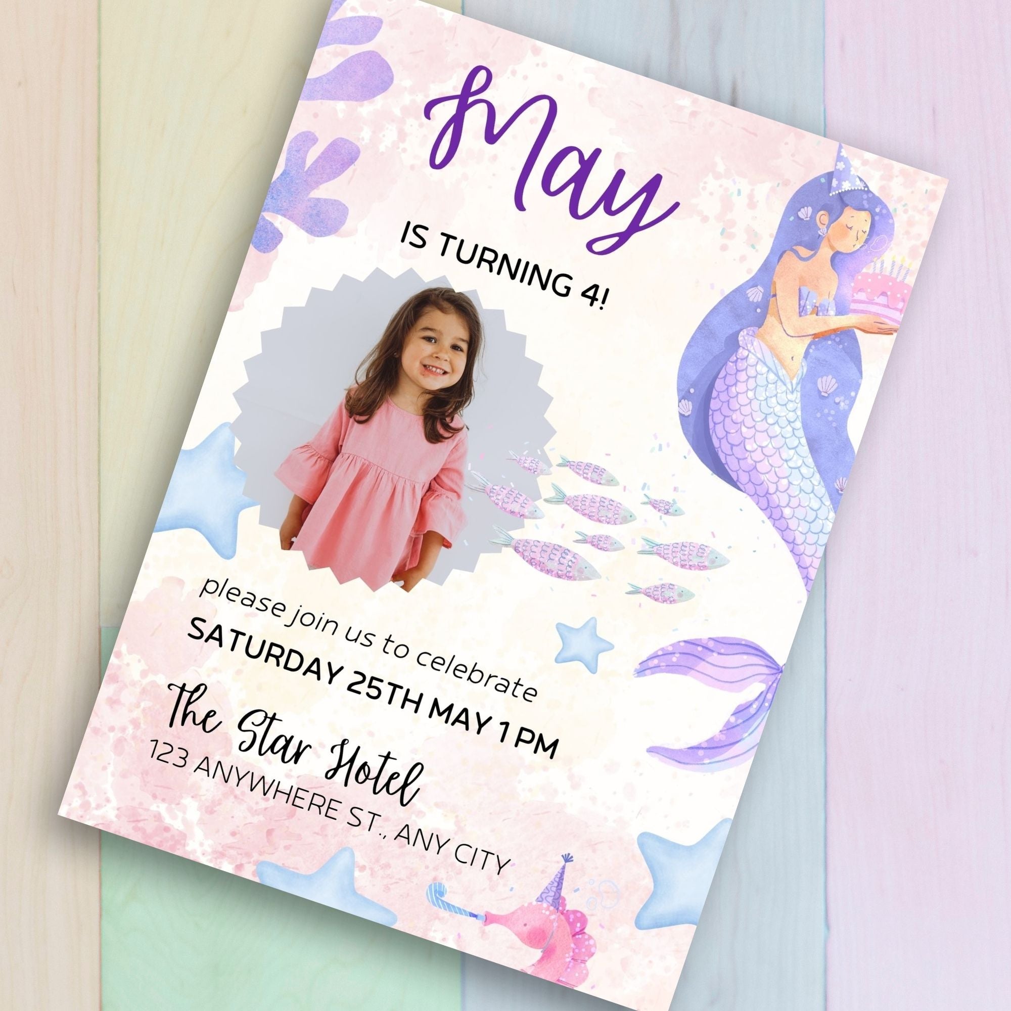 Editable Mermaid birthday Party Invite - KY designX