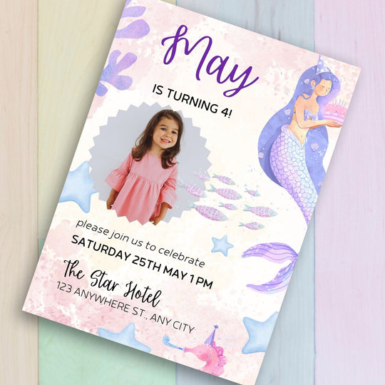Editable Mermaid birthday Party Invite - KY designX